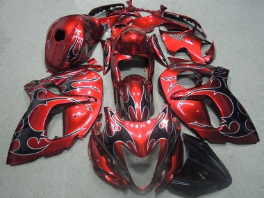 GSXR 1300 Hayabusa 1996-2007 Verkleidungen - Rot mit Schwarz Flamme