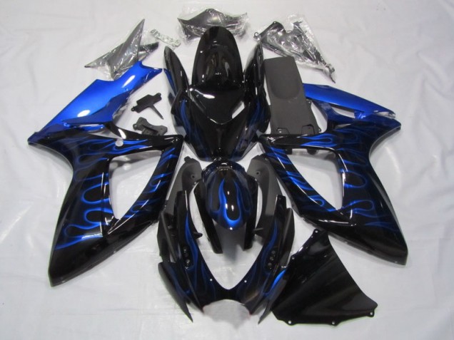 GSXR 750 K6 2006-2007 Verkleidungen - Schwarze Blau Flamme