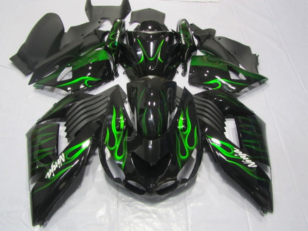 ZX14R ZZR 1400 2006-2011 Verkleidungen - Schwarze Grüne Flamme Ninja