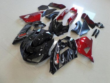 ZX14R ZZR 1400 2006-2011 Verkleidungen - Schwarze und rote Silberflamme