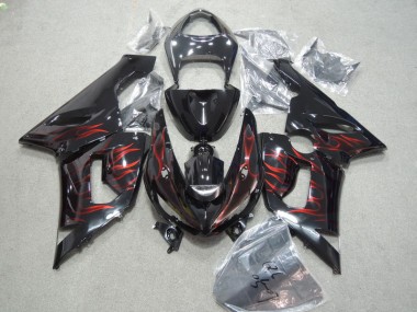 ZX6R 2005-2006 Verkleidung - Schwarz rote Flamme